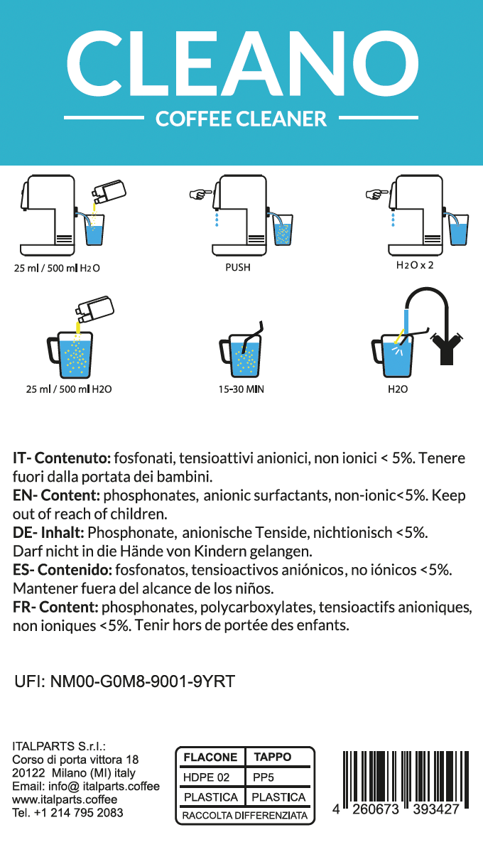CLEANO Milk Frother Cleaner for Coffee Machine 1 LITER Made in Italy - Image 3