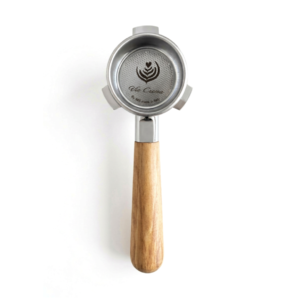 VIA CREMA FILTERHOLDER BOTTOMLESS STAINLESS STEEL COMPLETE Wing 8.3FITS BREVILLE/SAGE 54mm OLIVE WOODEN HANDEL